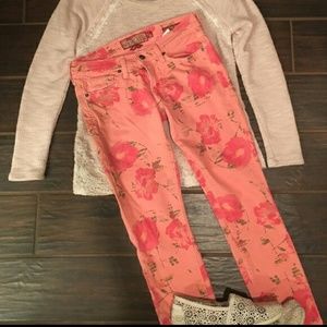 Lucky floral jeans vintage skinny, coral and pink